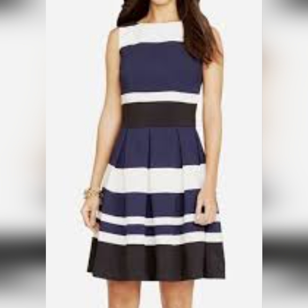 Ralph Lauren Blue and White Striped Midi Dress